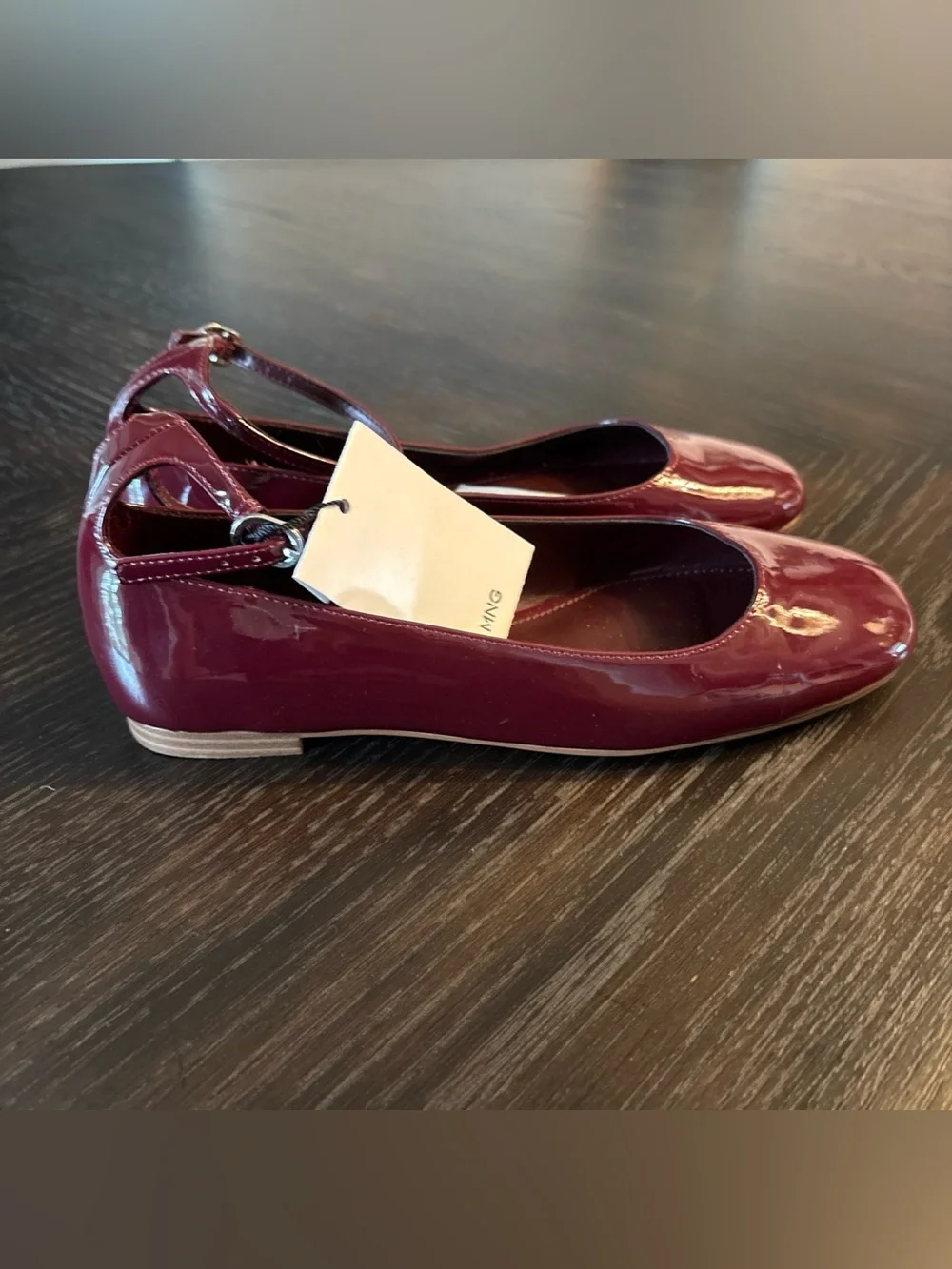 Mango Burgundy Patent Ballet Flats Ankle Strap Mary Jane NWT EURO 36 @US 5.5-6